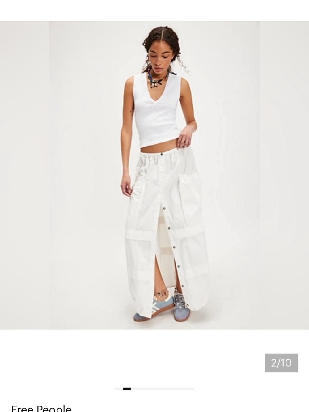 Free People White Button-Front Maxi Skirt with Utility Pockets